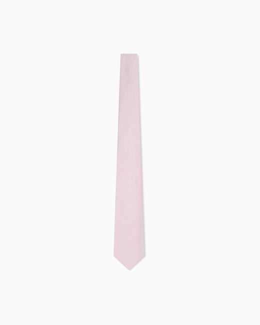 Giorgio Armani White Classic Jacquard Silk Tie With Embroidered Logo for men