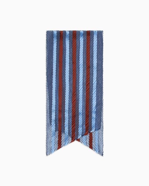 Giorgio Armani Blue Pleated Striped Silk Stole