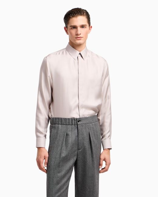 Camisa Regular Fit En Sarga De Seda Giorgio Armani de hombre de color Pink