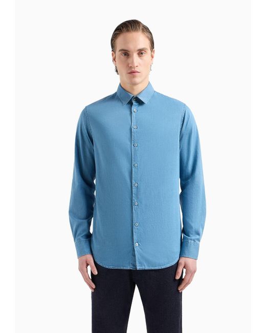 Giorgio Armani Blue Denim Collection Cotton Denim Shirt for men