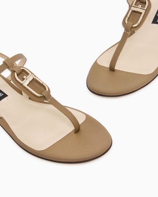 Giorgio Armani White Leather Flat Thong Sandals