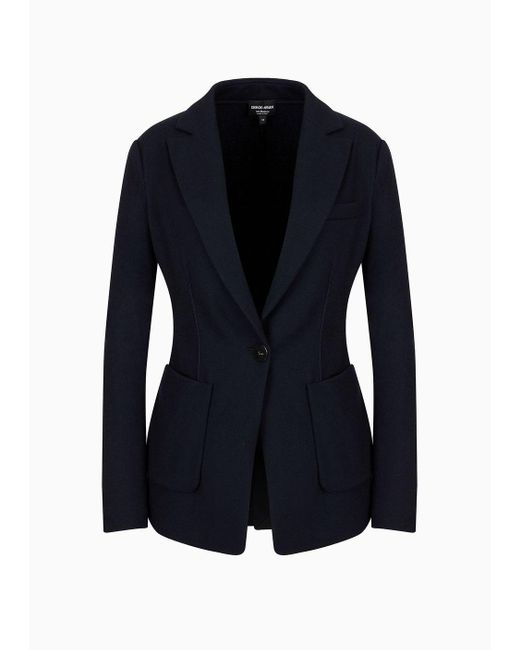 Giorgio Armani Blue Single-breasted Jacket In Pure Cashmere Jersey