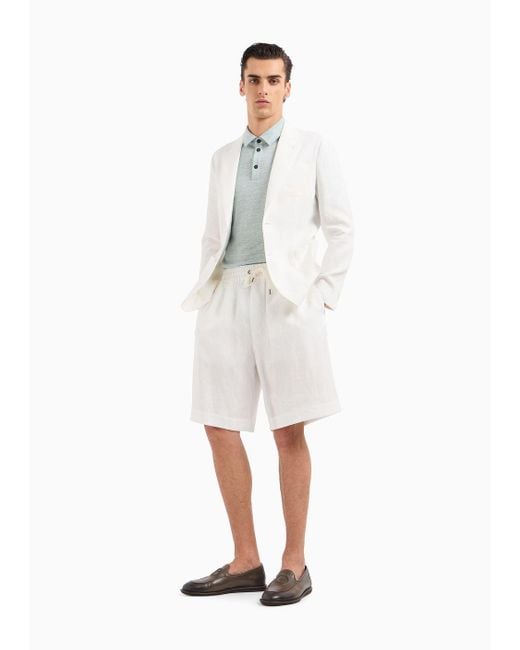 Giorgio Armani White Pure Linen Canvas Flat-front Bermuda Shorts for men
