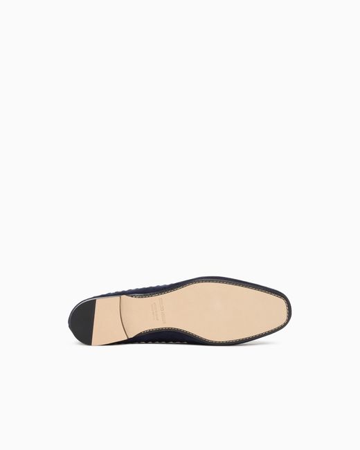 Giorgio Armani Blue Suede Slip-Ons With Interweaving