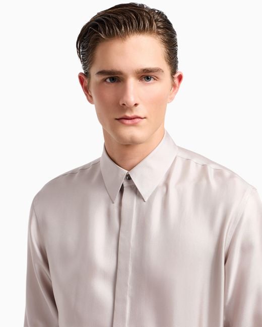Camisa Regular Fit En Sarga De Seda Giorgio Armani de hombre de color Pink
