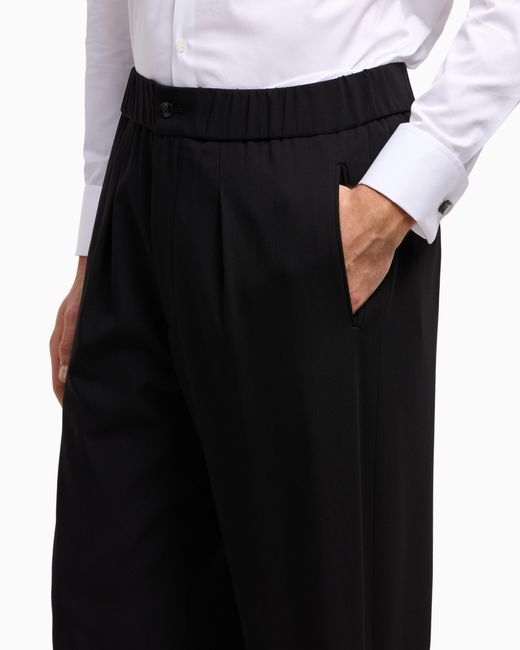 Giorgio Armani Black Single-Pleat, Pure Virgin Wool Crêpe Trousers for men