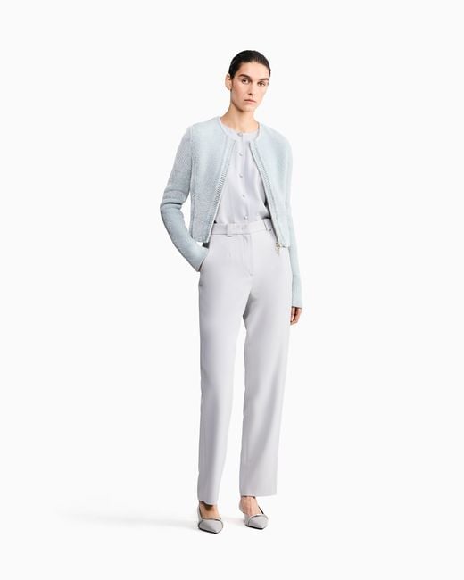 Giorgio Armani Blue Blouse Triple Silk Georgette Collarless With Pleats