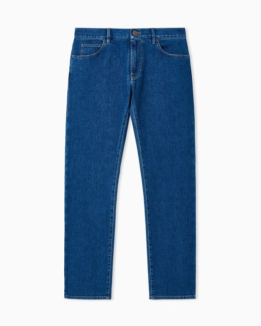 Giorgio Armani Blue Five-Pocket, Regular-Fit, Stretch-Cotton Denim Trousers for men