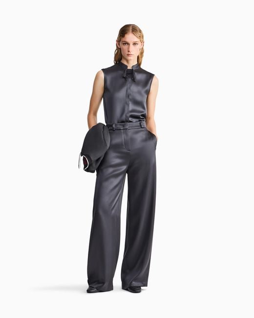 Giorgio Armani Blue Shirt With Sleeveless Mandarin Collar