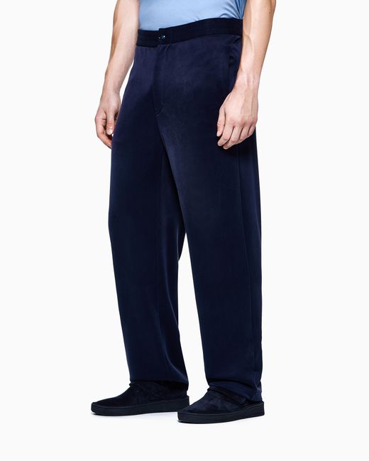 Giorgio Armani Blue Cupro-Blend Flat-Front Trousers for men