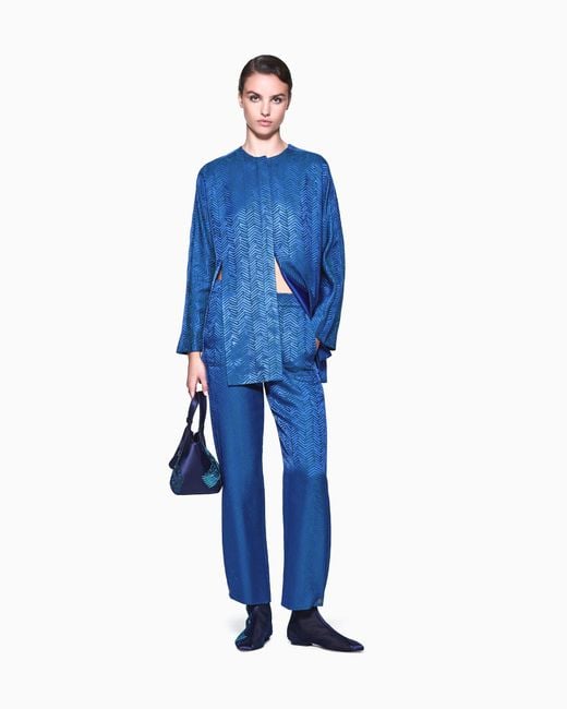 Giorgio Armani Blue Viscose Trousers With Chevron Jacquard