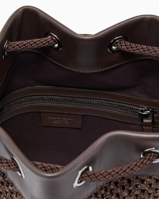 Giorgio Armani Brown Raffia And Leather Sack for men