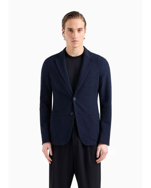 Giorgio Armani Blue Upton Line Single-breasted Jacket In A Cotton Blend for men