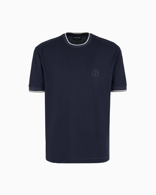 Camiseta De Cuello Redondo En Punto De Seda Y Algodón Giorgio Armani de hombre de color Blue