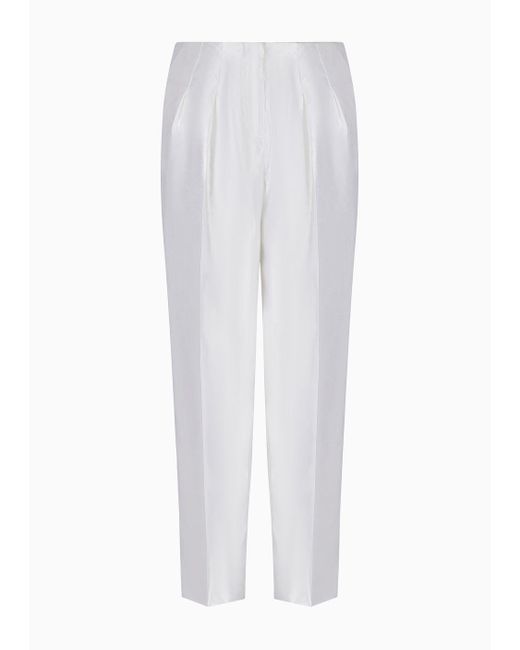 Giorgio Armani White Silk-and-linen Single-dart Trousers