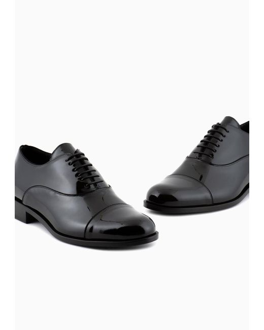 Giorgio Armani Black Patent Leather Oxfords for men