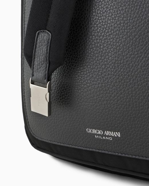 Giorgio Armani Black Nylon And Pebbled-Leather Backpack for men