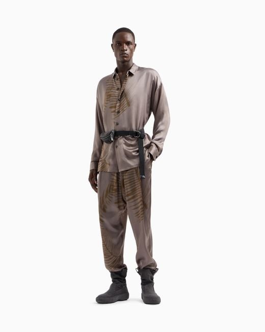 Giorgio Armani Hose Mit Tunnelzug Aus Cupro Mit Print in Brown für Herren