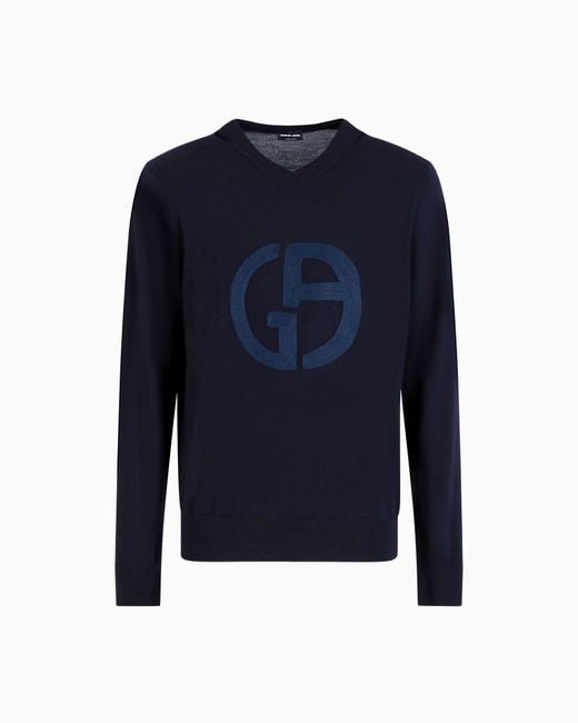 Maglia Scollo A V di Giorgio Armani in Blue da Uomo