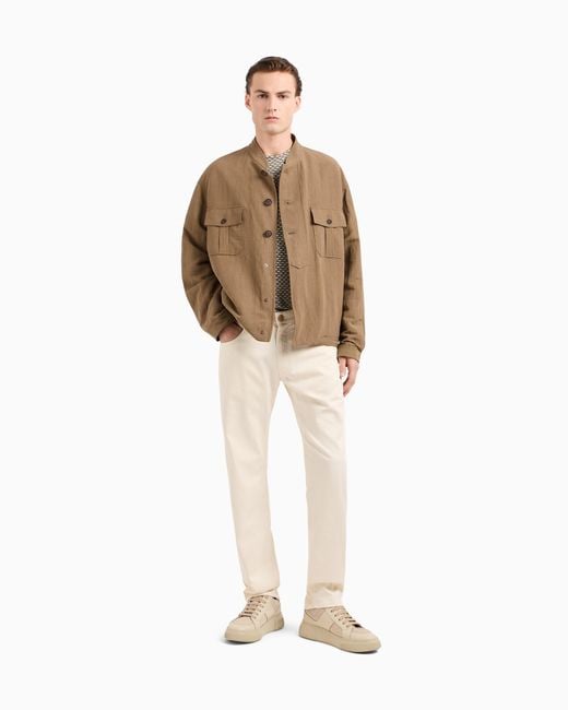 Giorgio Armani White Stretch Cotton And Silk, Regular-Fit, Five-Pocket Trousers for men