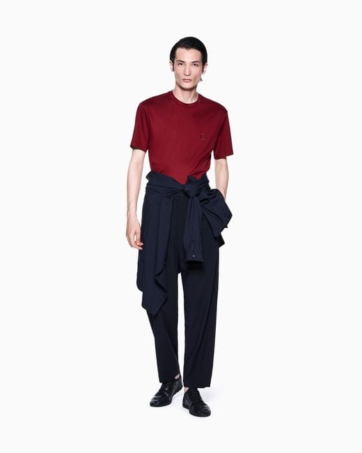 Giorgio Armani Red Short-Sleeve Cotton Interlock T-Shirt With Logo for men