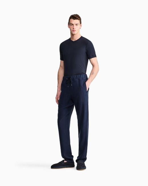 Giorgio Armani Blue Jersey T-Shirt With A V-Neck for men
