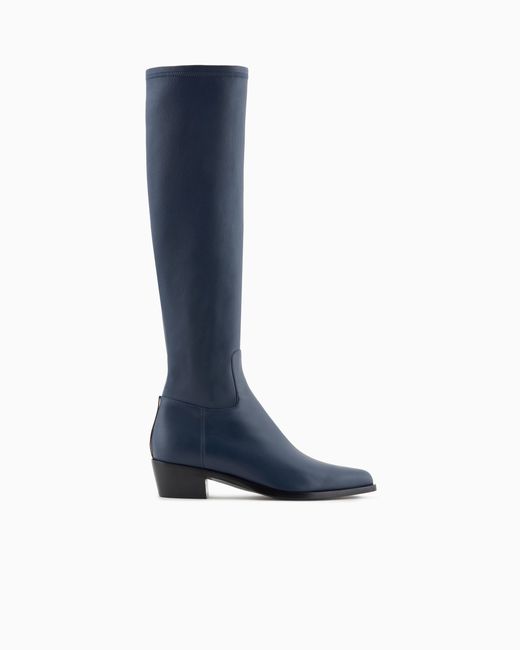 Giorgio Armani Blue Stretch Nappa-Leather Boots