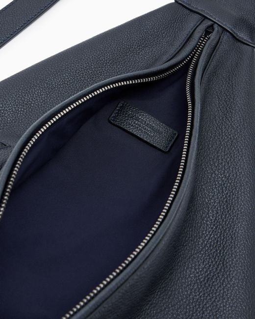 Giorgio Armani Blue Pebbled Leather Sack Backpack for men