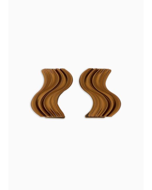 Giorgio Armani Brown Clip Earrings With A Wave-effect Motif