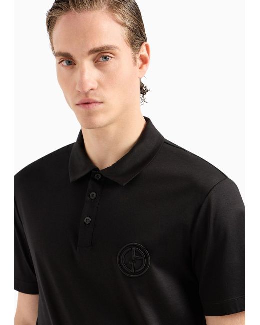 Giorgio Armani Black Short-sleeved Polo Shirt In Cotton Interlock for men