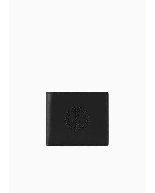 Giorgio Armani Black Nappa-leather Bifold Wallet With Embroidered Logo for men