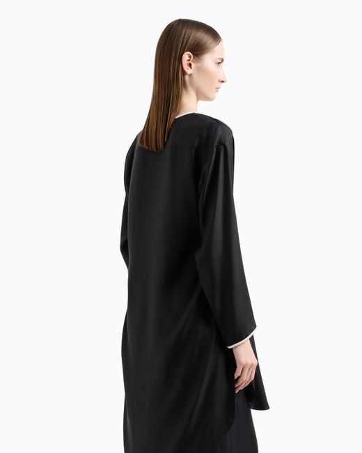 Camisa Larga En Satén De Seda Giorgio Armani de color Black
