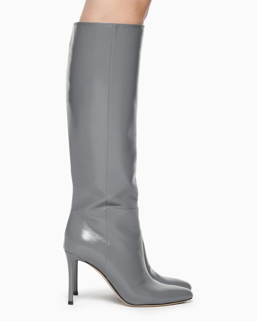Giorgio Armani Gray Patent Leather High-Heeled Boots