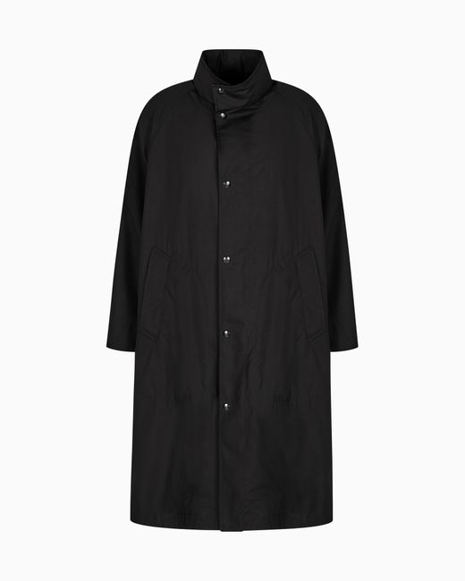 Giorgio Armani Black Wool And Silk Technical Canvas Trench Coat for men