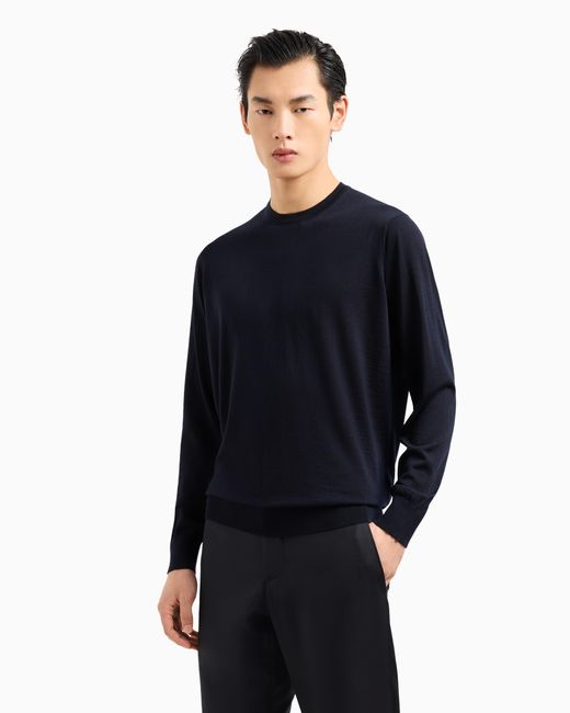 Giorgio Armani Blue Crew Neck Jumper for men