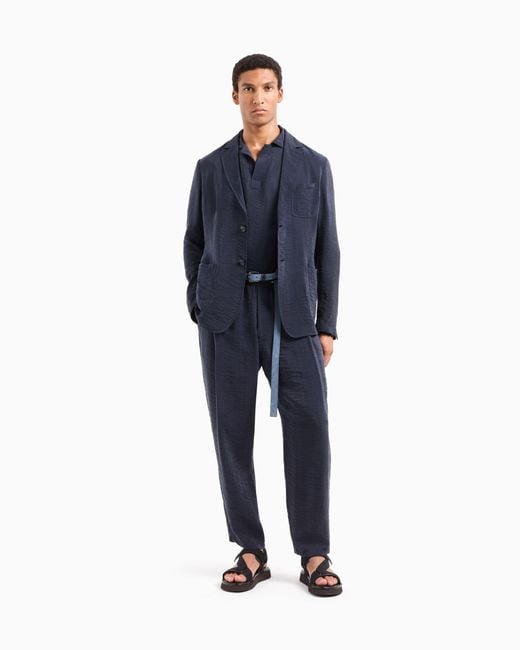 Veste À Simple Boutonnage En Cupro Jacquard Giorgio Armani pour homme en coloris Blue