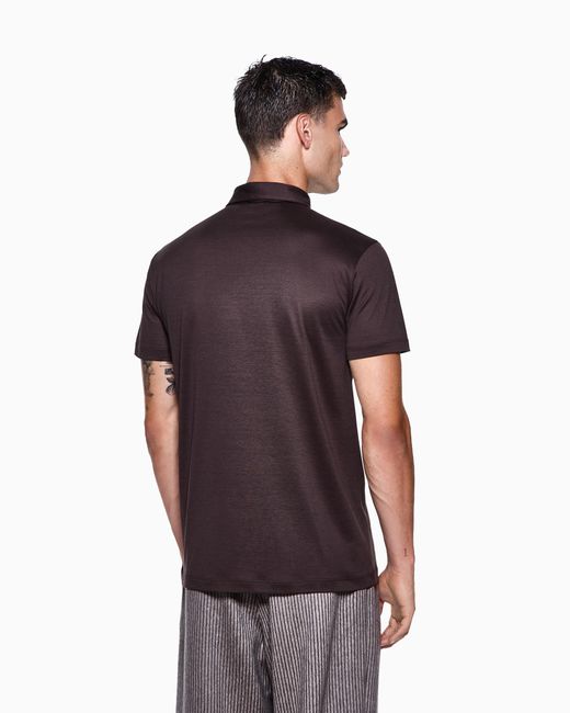Polo De Punto De Seda Y Algodón Jaspeado Giorgio Armani de hombre de color Brown