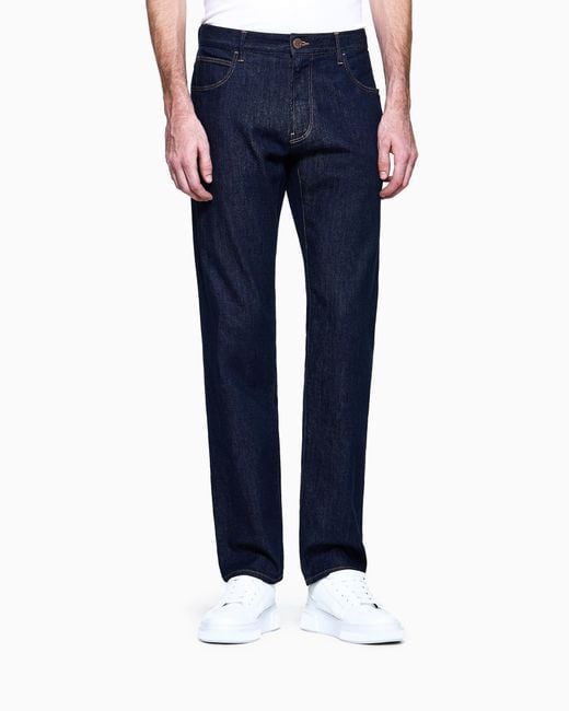 Giorgio Armani Blue Five-Pocket, Regular Fit, Stretch Cotton-Denim Trousers for men