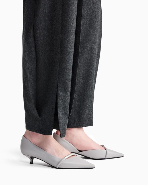 Giorgio Armani White Pointed Toe Leather Pumps With Strap And Low Heel