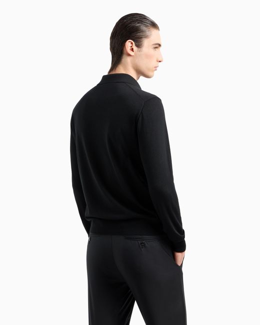 Polo De Manga Larga En Lana Virgen Giorgio Armani de hombre de color Black