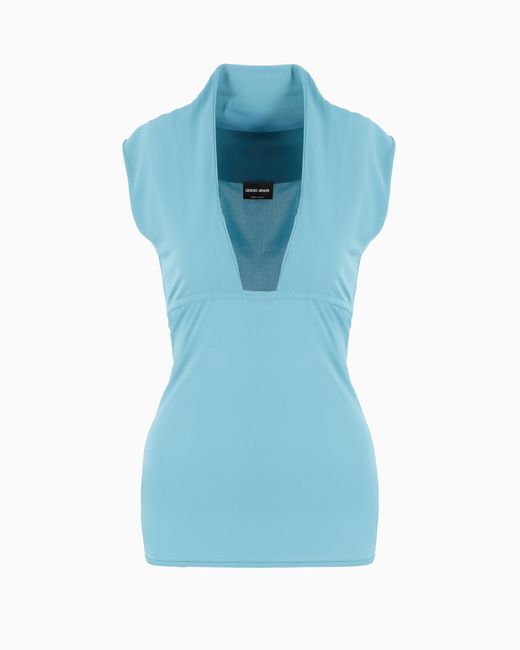 Giorgio Armani Blue Asv Crêpe Viscose Jersey Short-Sleeved Top