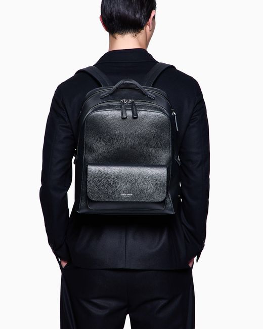 Giorgio Armani Black Round Leather Backpack for men