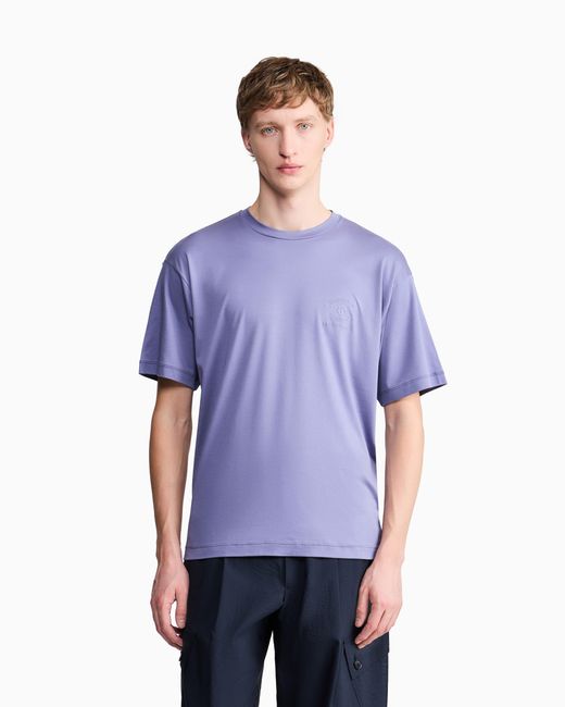 Giorgio Armani Blue Cotton And Modal T-Shirt With Embroidery for men