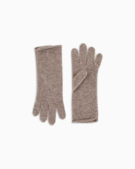 Giorgio Armani White Cashmere Knit Gloves With Embroidered Logo
