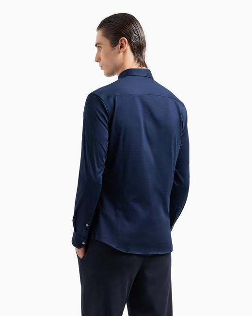 Giorgio Armani Blue Cotton-Jersey Zipped Shirt for men