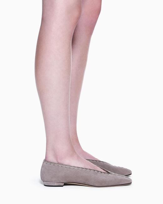 Giorgio Armani White Suede Ballerinas With Embroidery