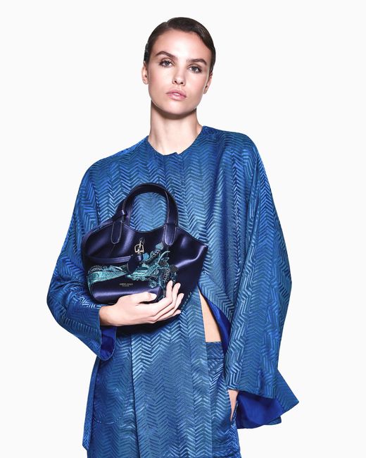 Giorgio Armani Blue Viscose Trousers With Chevron Jacquard