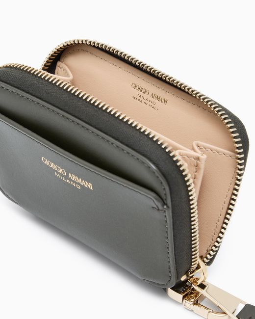 Giorgio Armani Green Leather Mini Wraparound-Zip Wallet