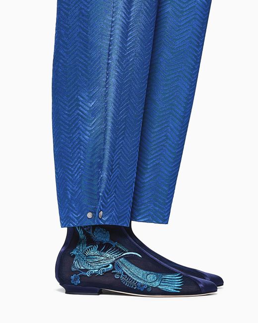 Giorgio Armani Blue Viscose Trousers With Chevron Jacquard