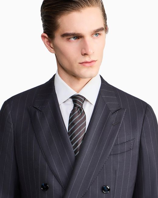 Giorgio Armani White Pure Silk Tie With Jacquard Stripes for men